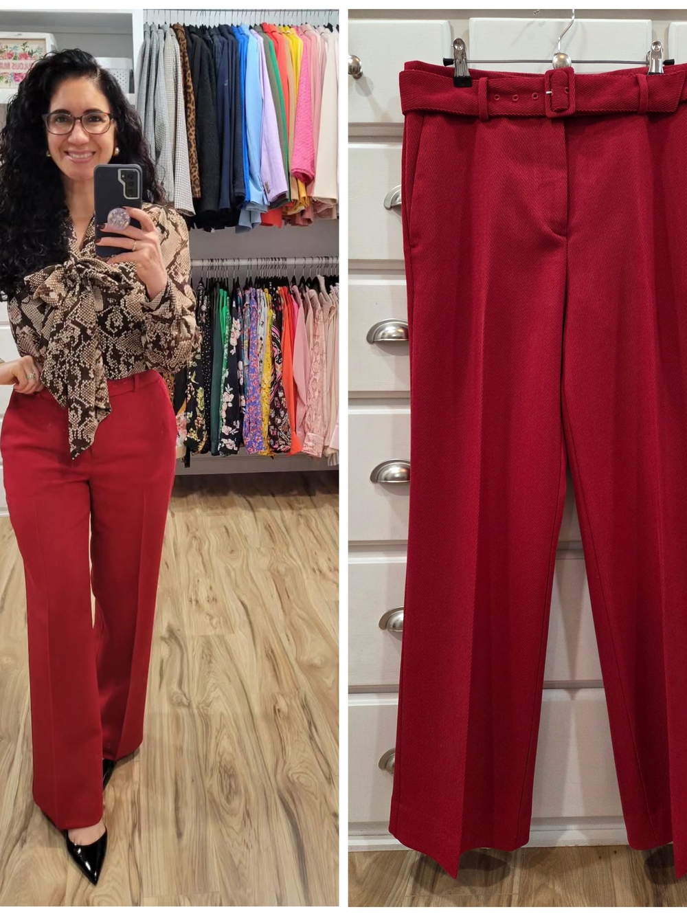 Ann Taylor Wide-Leg High-Rise Pants with Self Belt - Red